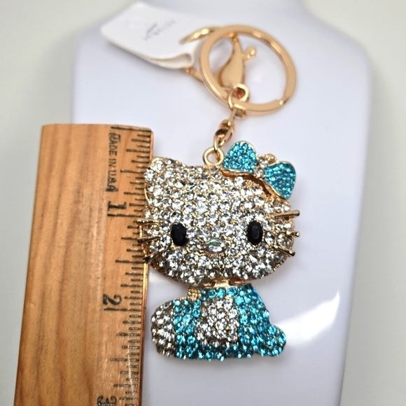Hello Kitty Rhinestone Keychain Sky Blue and Gold Tone - Picture 3 of 7